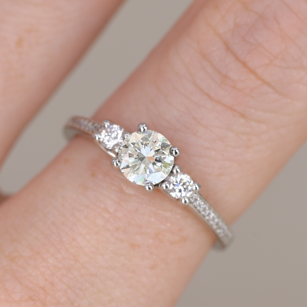 Callie - Round Brilliant Cut Lab Grown Diamond Delicate Trilogy Engagement Ring Engagement Rings - Made-to-Order