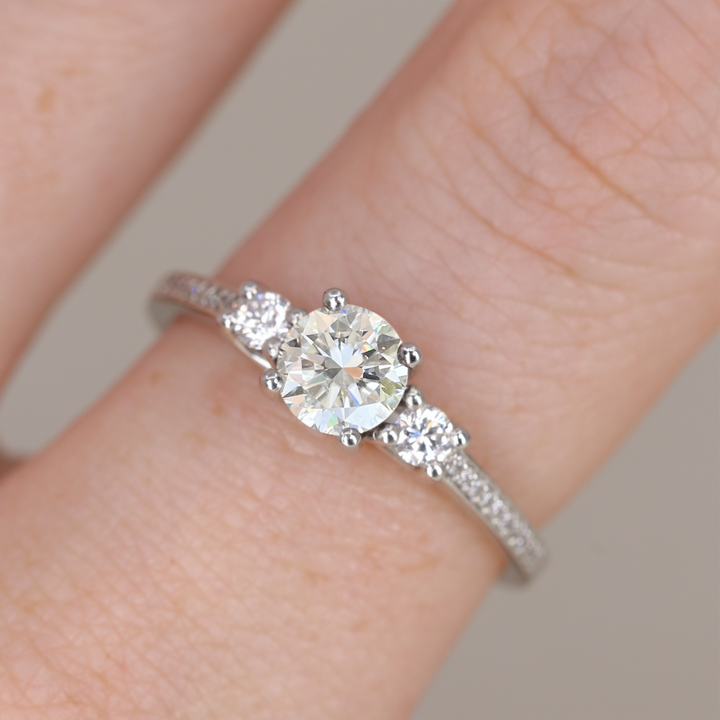 Callie - Round Brilliant Cut Lab Grown Diamond Delicate Trilogy Engagement Ring Engagement Rings - Made-to-Order