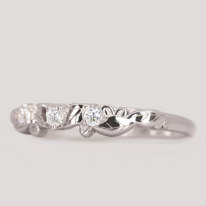 Willow - Leaf/Vine Detail Diamond Set Wedding Ring - Made-To-Order Wedding Rings - Made-to-Order