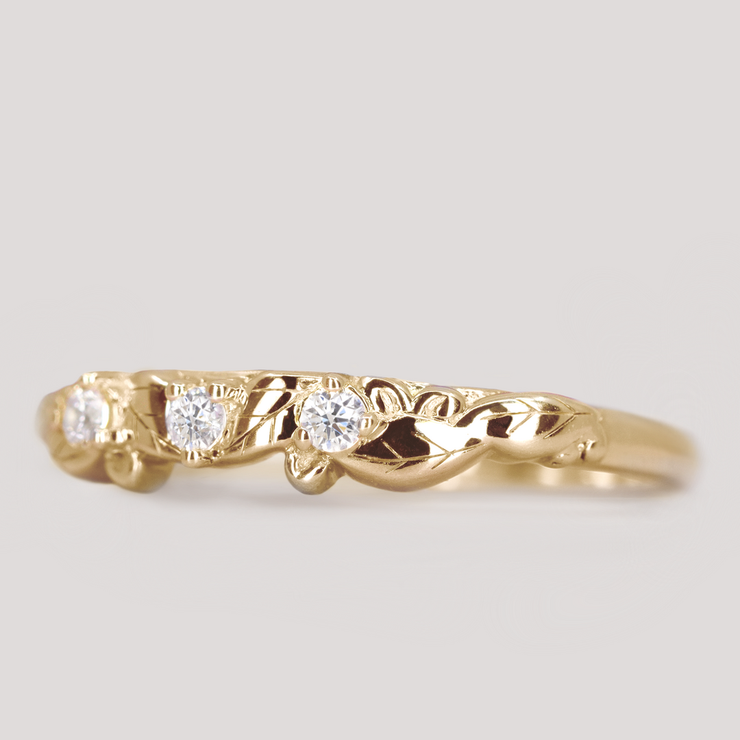 Willow - Leaf/Vine Detail Diamond Set Wedding Ring - Made-To-Order Wedding Rings - Made-to-Order