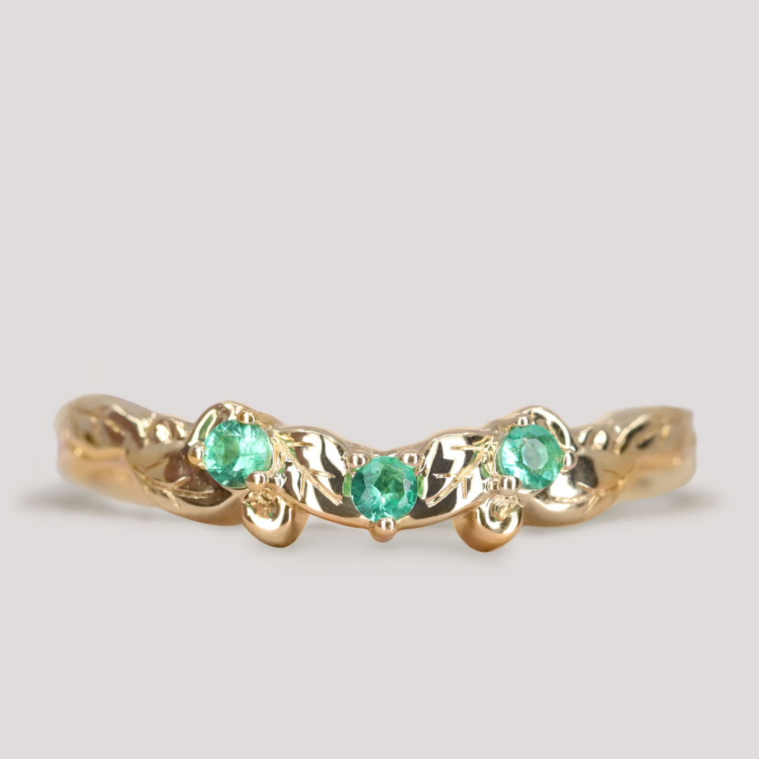 Willow - Leaf/Vine Detail Shaped Emerald or Diamond Set Wedding Ring - Made-To-Order Wedding Rings - Made-to-Order