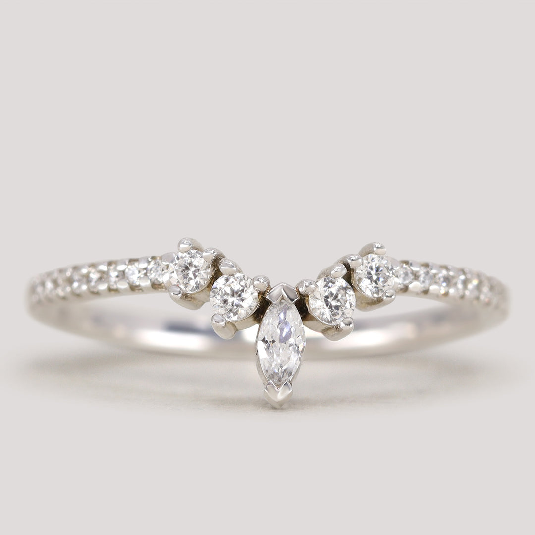Winnie - Marquise Diamond Petite Tiara Wedding Ring with Diamond Set Shoulders - Made-to-Order Wedding Rings - Made-to-Order