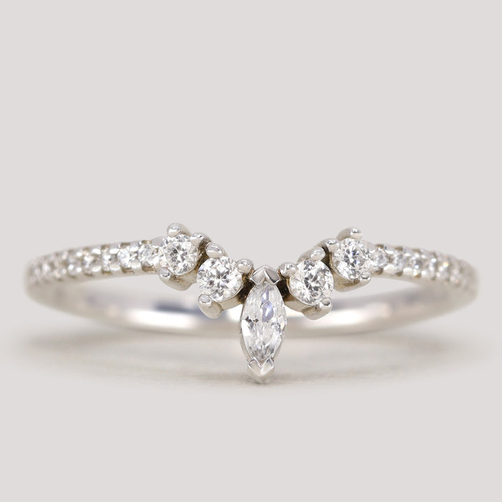 Winnie - Marquise Diamond Petite Tiara Wedding Ring with Diamond Set Shoulders - Made-to-Order Wedding Rings - Made-to-Order