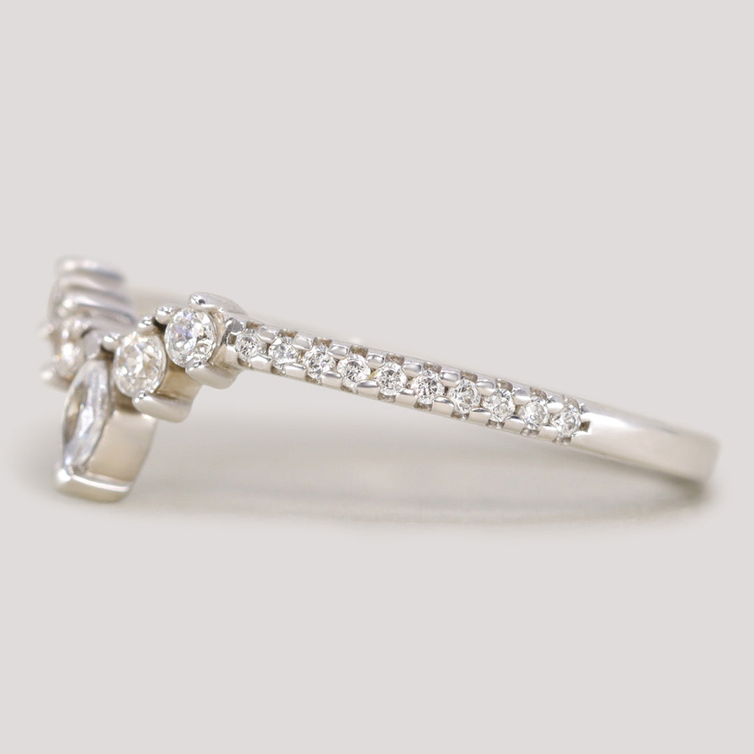 Winnie - Marquise Diamond Petite Tiara Wedding Ring with Diamond Set Shoulders - Made-to-Order Wedding Rings - Made-to-Order