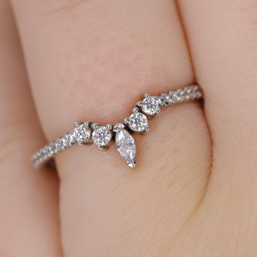 Winnie - Marquise Diamond Petite Tiara Wedding Ring with Diamond Set Shoulders - Made-to-Order Wedding Rings - Made-to-Order