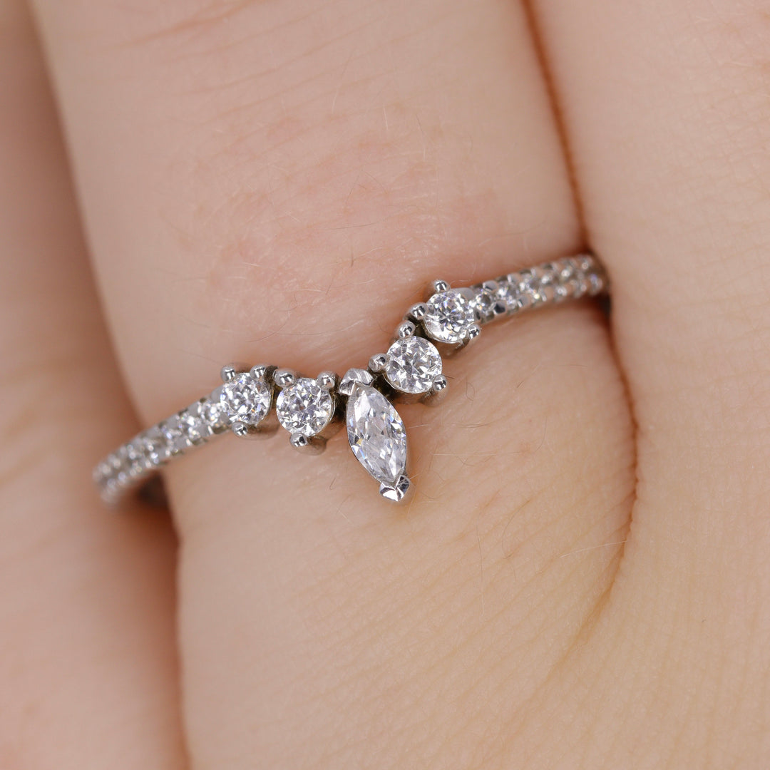 Winnie - Marquise Diamond Petite Tiara Wedding Ring with Diamond Set Shoulders - Made-to-Order Wedding Rings - Made-to-Order