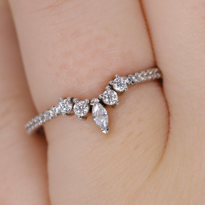 Winnie - Marquise Diamond Petite Tiara Wedding Ring with Diamond Set Shoulders - Made-to-Order Wedding Rings - Made-to-Order