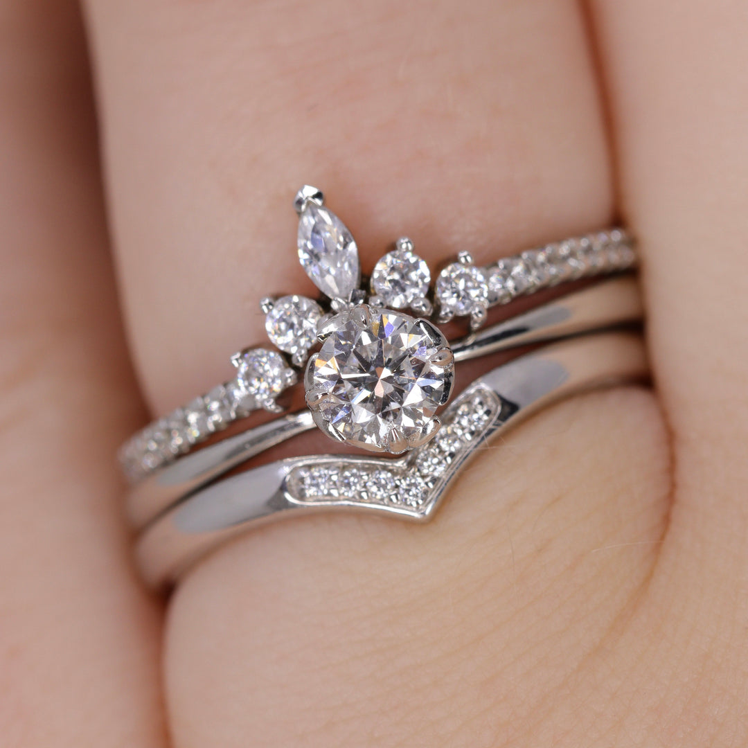 Winnie - Marquise Diamond Petite Tiara Wedding Ring with Diamond Set Shoulders - Made-to-Order Wedding Rings - Made-to-Order
