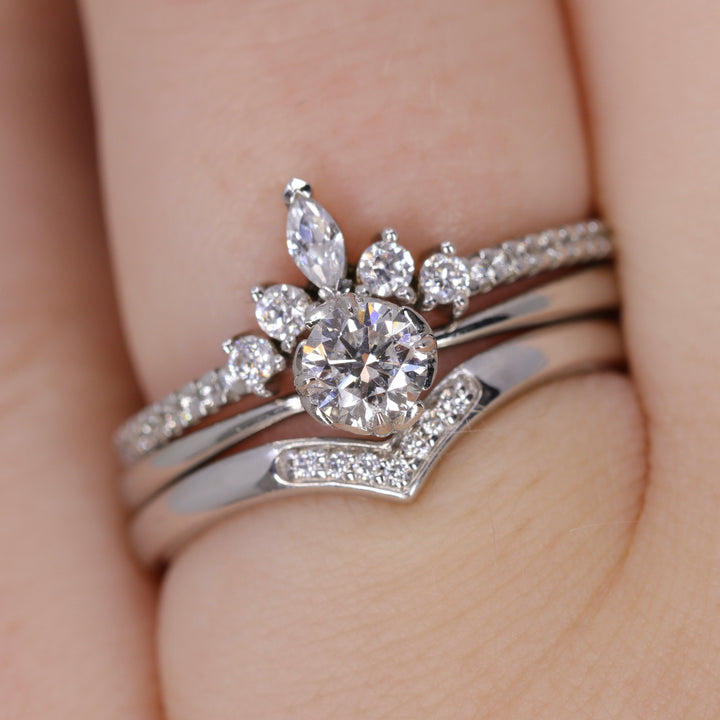 Winnie - Marquise Diamond Petite Tiara Wedding Ring with Diamond Set Shoulders - Made-to-Order Wedding Rings - Made-to-Order