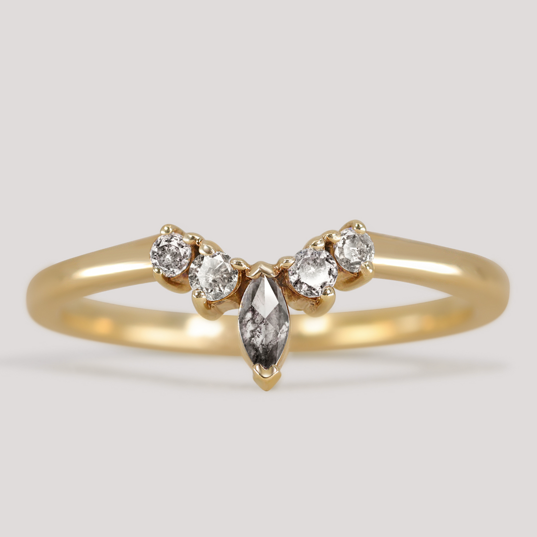 Winnie - Marquise Petite Tiara Style Salt and Pepper Diamond Wedding Ring - Made-to-Order Wedding Rings - Made-to-Order