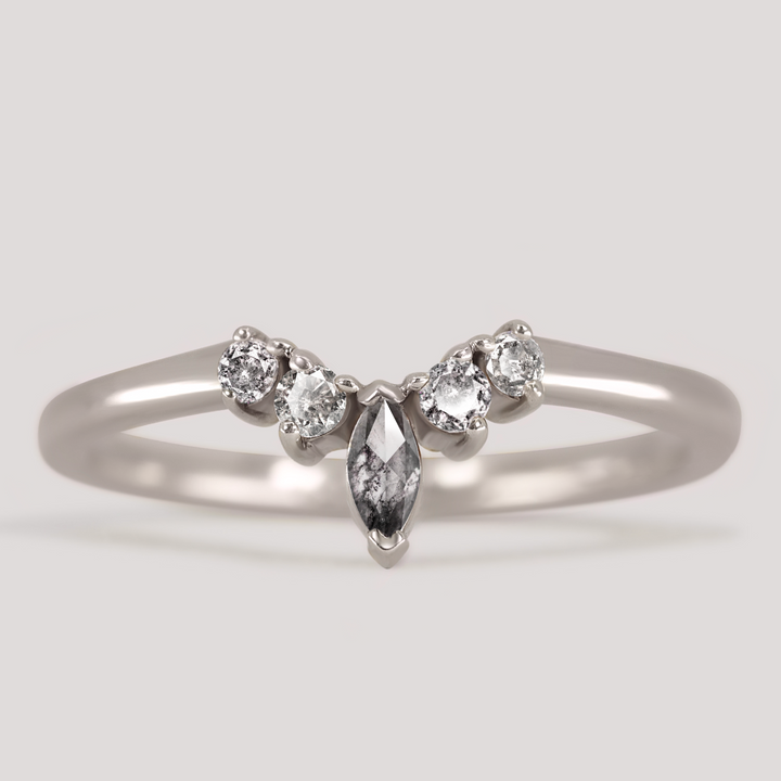 Winnie - Marquise Petite Tiara Style Salt and Pepper Diamond Wedding Ring - Made-to-Order Wedding Rings - Made-to-Order