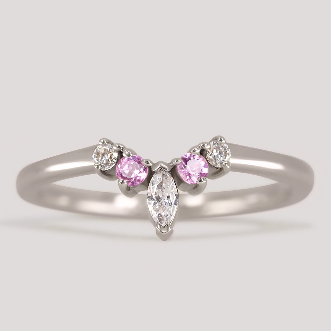 Winnie - Marquise Diamond and Coloured Gemstone Petite Tiara Style Wedding Ring - Made-To-Order Wedding Rings - Made-to-Order
