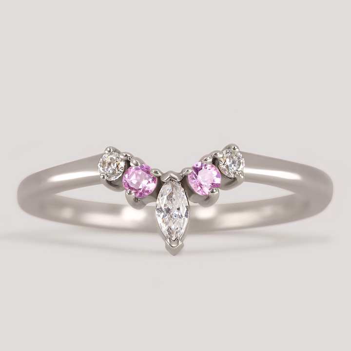 Winnie - Marquise Diamond and Coloured Gemstone Petite Tiara Style Wedding Ring - Made-To-Order Wedding Rings - Made-to-Order