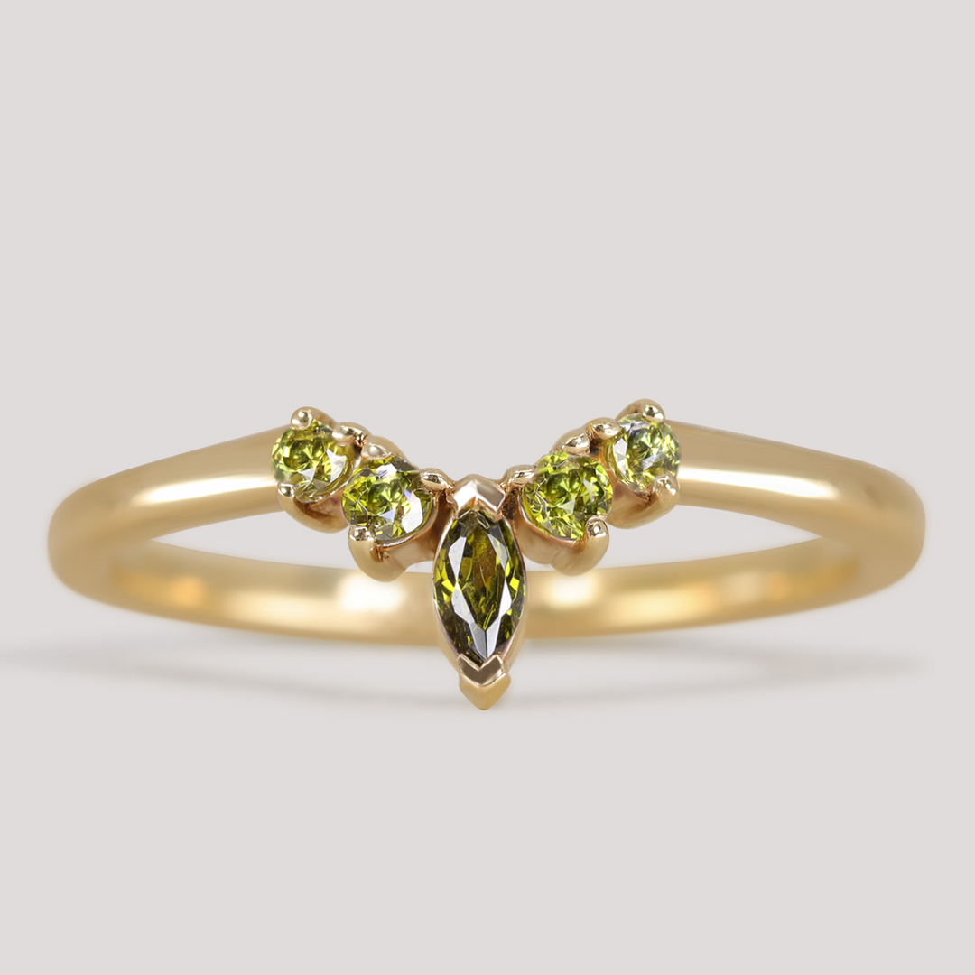 Winnie - Marquise Petite Tiara Style Green Sapphire Ring - Made-To-Order Wedding Rings - Made-to-Order