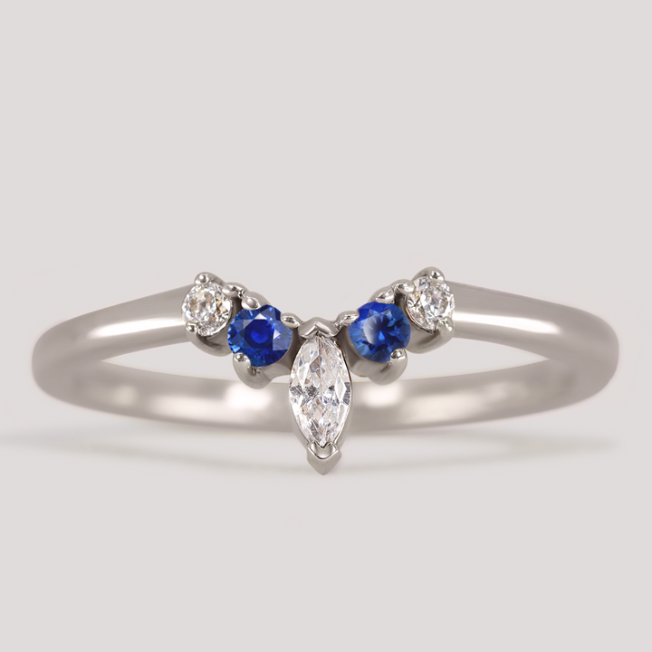 Winnie - Marquise Diamond and Coloured Gemstone Petite Tiara Style Wedding Ring - Made-To-Order Wedding Rings - Made-to-Order