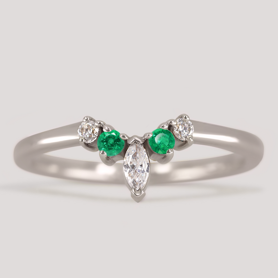 Winnie - Marquise Diamond and Coloured Gemstone Petite Tiara Style Wedding Ring - Made-To-Order Wedding Rings - Made-to-Order
