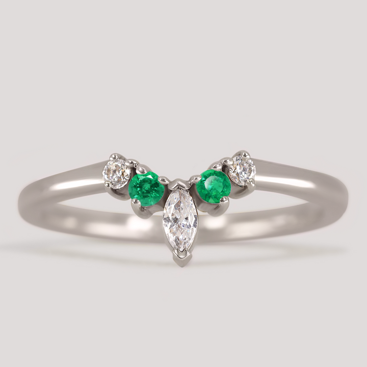 Winnie - Marquise Diamond and Coloured Gemstone Petite Tiara Style Wedding Ring - Made-To-Order Wedding Rings - Made-to-Order