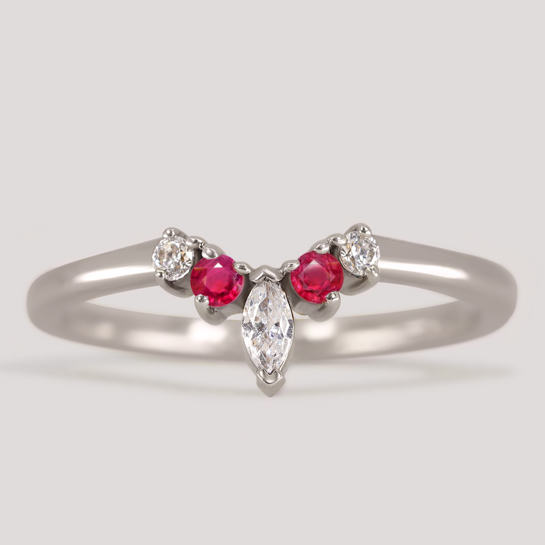 Winnie - Marquise Diamond and Coloured Gemstone Petite Tiara Style Wedding Ring - Made-To-Order Wedding Rings - Made-to-Order