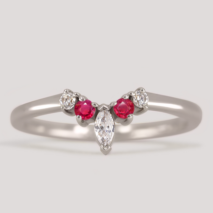 Winnie - Marquise Diamond and Coloured Gemstone Petite Tiara Style Wedding Ring - Made-To-Order Wedding Rings - Made-to-Order