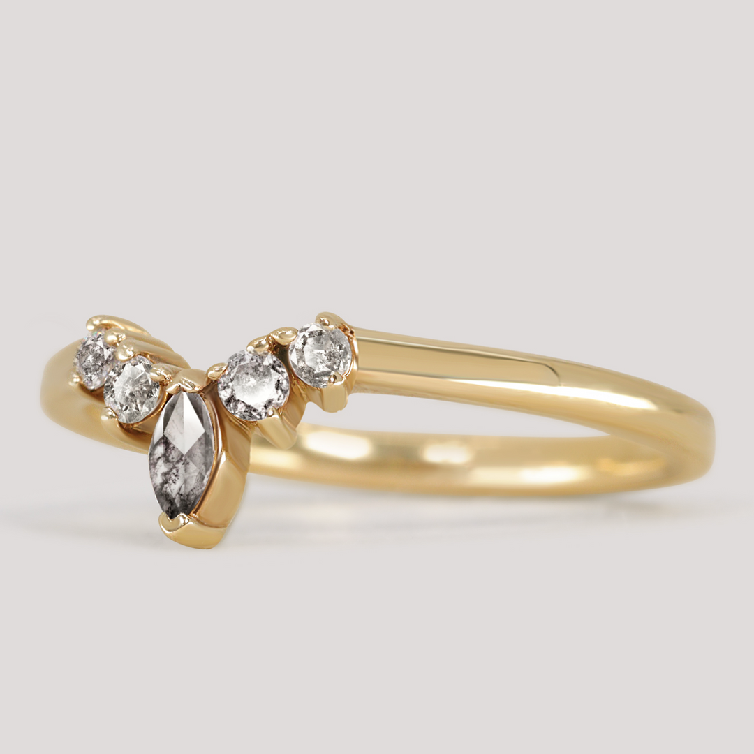 Winnie - Marquise Petite Tiara Style Salt and Pepper Diamond Wedding Ring - Made-to-Order Wedding Rings - Made-to-Order