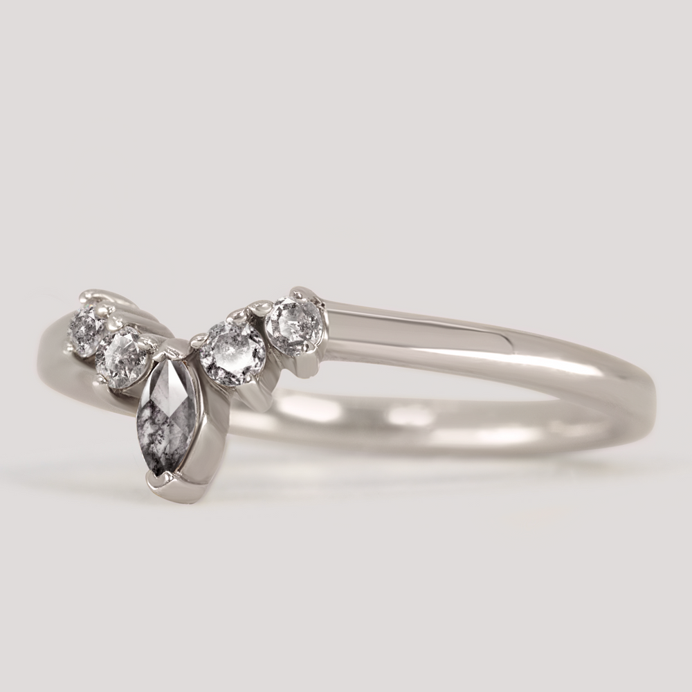 Winnie - Marquise Petite Tiara Style Salt and Pepper Diamond Wedding Ring - Made-to-Order Wedding Rings - Made-to-Order