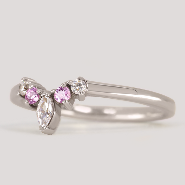 Winnie - Marquise Diamond and Coloured Gemstone Petite Tiara Style Wedding Ring - Made-To-Order Wedding Rings - Made-to-Order
