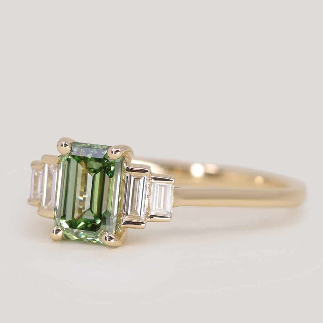 Erin - Green Lab Diamond Art Deco Ring - Ready-to-Wear Engagement Rings - Ready-to-Ship