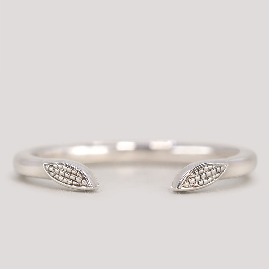 Zoey Cuff - Art Deco Beaded Leaf Open Wedding Ring - Made-to-Order Wedding Rings - Made-to-Order