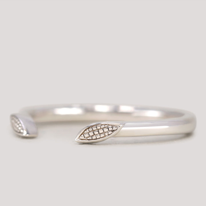 Zoey Cuff - Art Deco Beaded Leaf Open Wedding Ring - Made-to-Order Wedding Rings - Made-to-Order