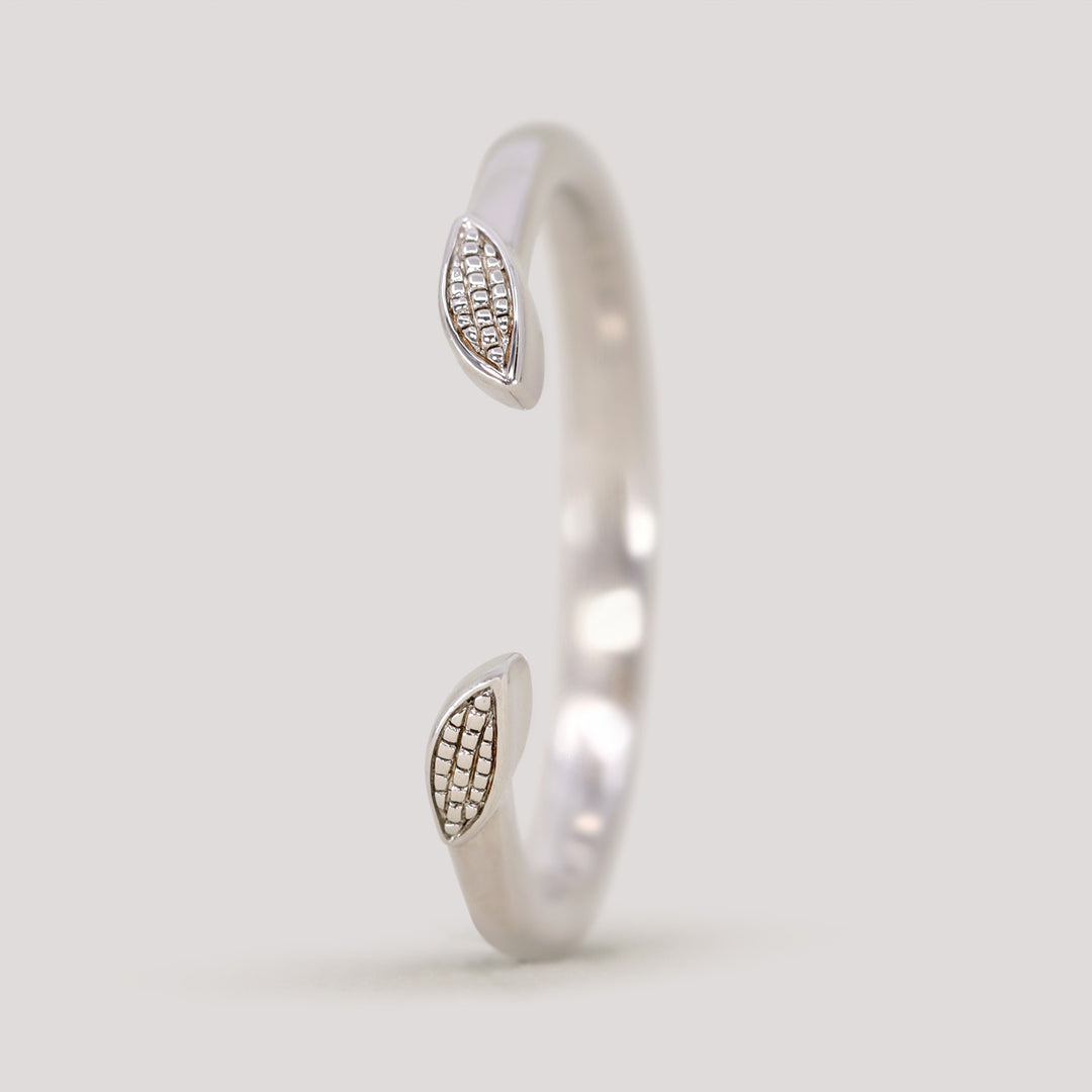 Zoey Cuff - Art Deco Beaded Leaf Open Wedding Ring - Made-to-Order Wedding Rings - Made-to-Order