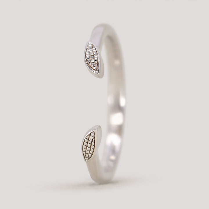 Zoey Cuff - Art Deco Beaded Leaf Open Wedding Ring - Made-to-Order Wedding Rings - Made-to-Order