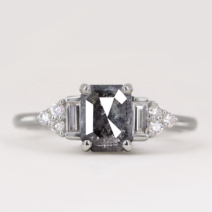 Arden - Emerald Cut Salt & Pepper Diamond Art Deco Engagement Ring Engagement Rings - Price On Application