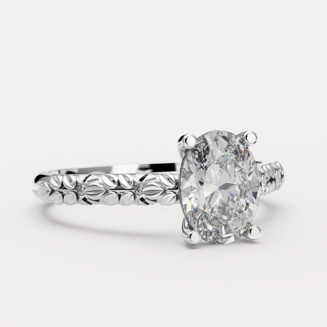 Bethan - Floral Oval Cut Lab Grown Diamond Engagement Ring Engagement Rings - Made-to-Order