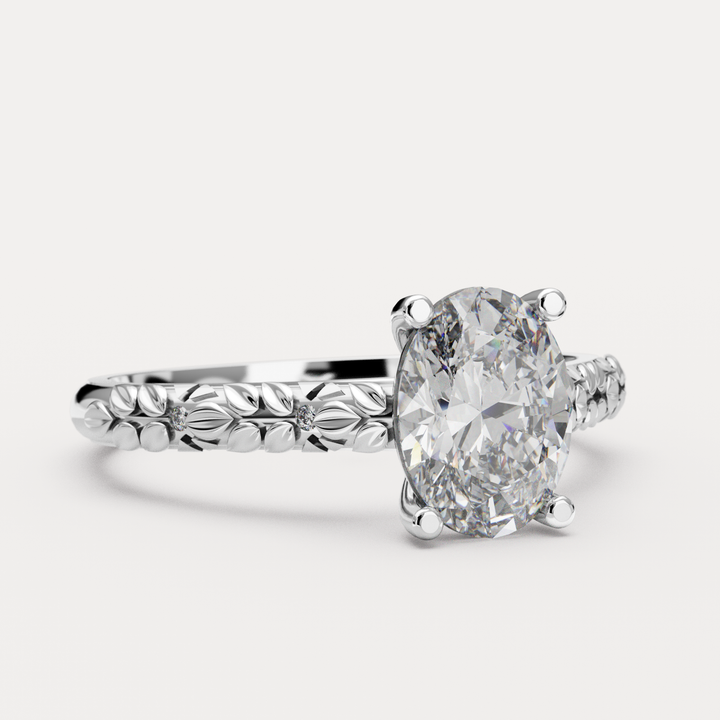 Bethan - Floral Oval Cut Lab Grown Diamond Engagement Ring Engagement Rings - Made-to-Order