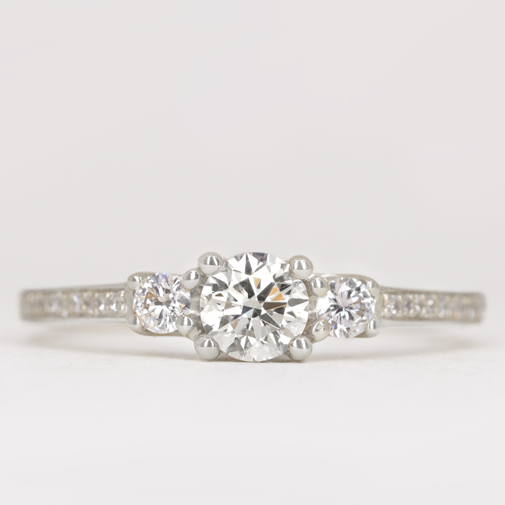 Callie - Round Brilliant Cut Lab Grown Diamond Delicate Trilogy Engagement Ring Engagement Rings - Made-to-Order
