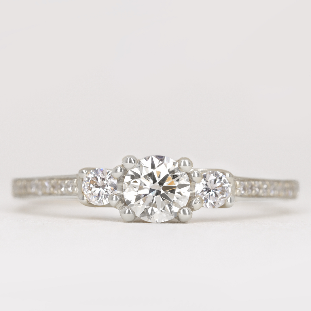 Callie - Round Brilliant Cut Lab Grown Diamond Delicate Trilogy Engagement Ring Engagement Rings - Made-to-Order