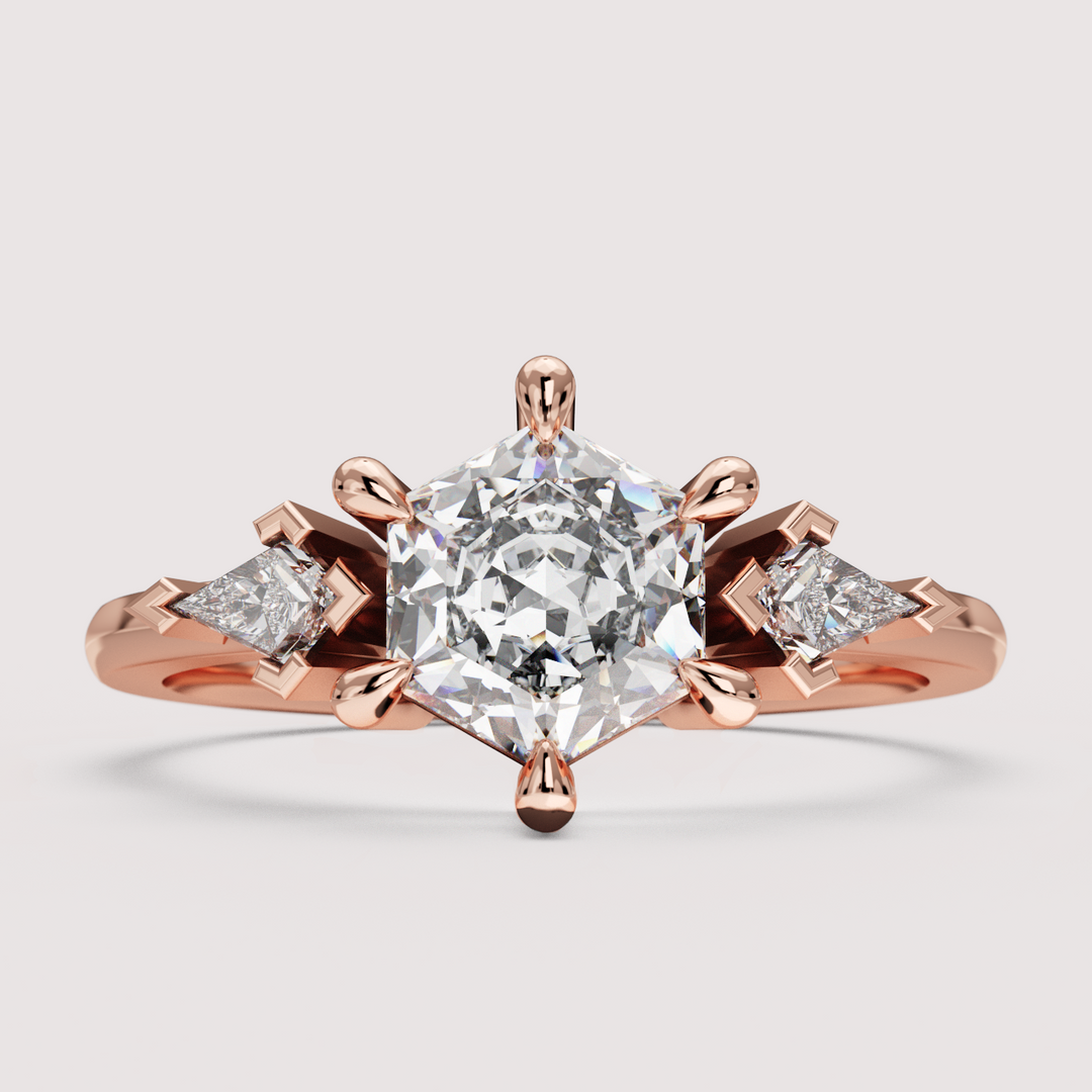 Dahlia - Hexagon Cut Trilogy Engagement Ring Setting