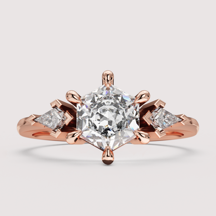 Dahlia - Hexagon Cut Trilogy Engagement Ring Setting