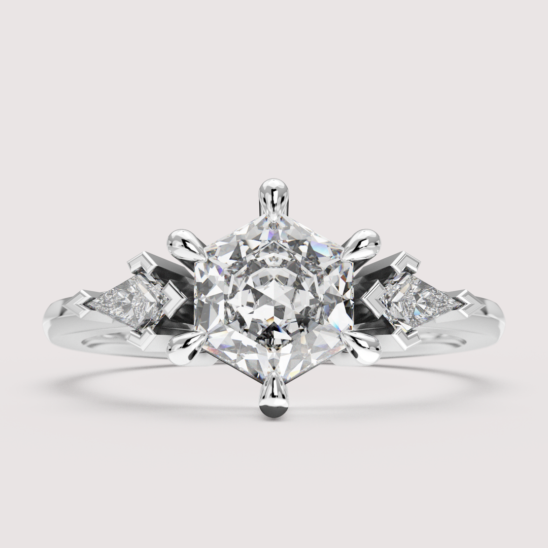 Dahlia - Hexagon Cut Trilogy Engagement Ring Setting