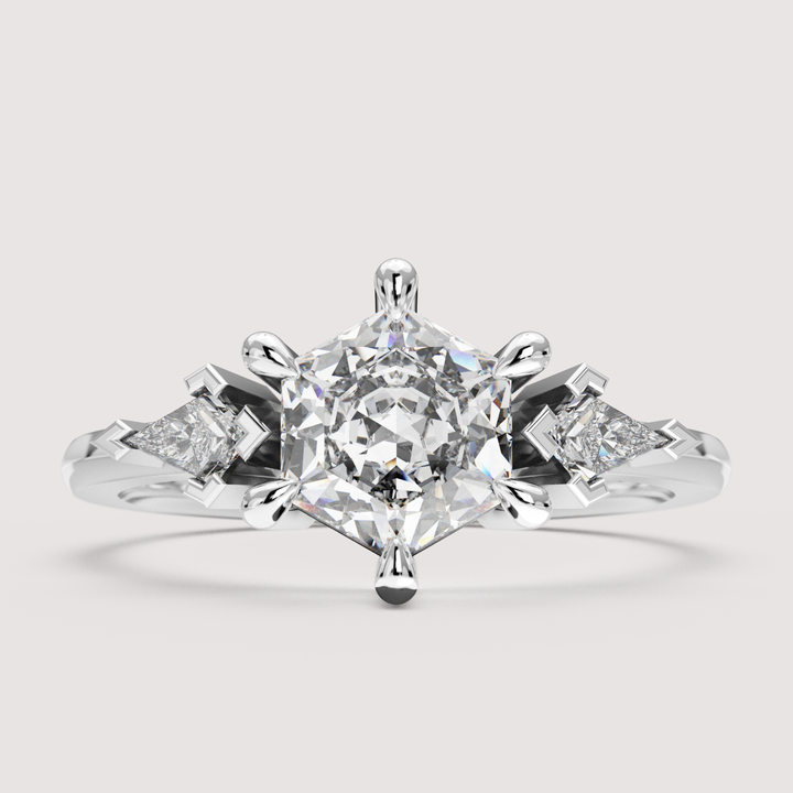 Dahlia - Hexagon Cut Trilogy Engagement Ring Setting