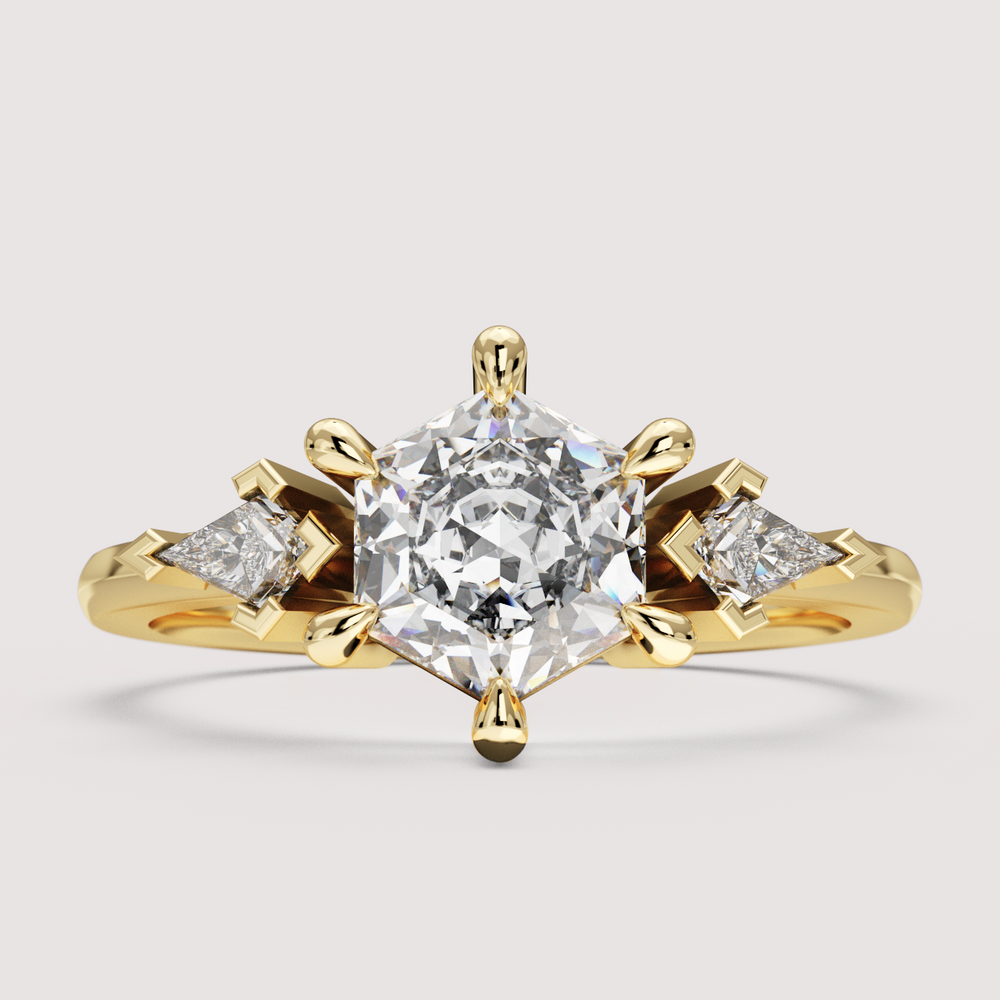 Dahlia - Hexagon Cut Trilogy Engagement Ring Setting