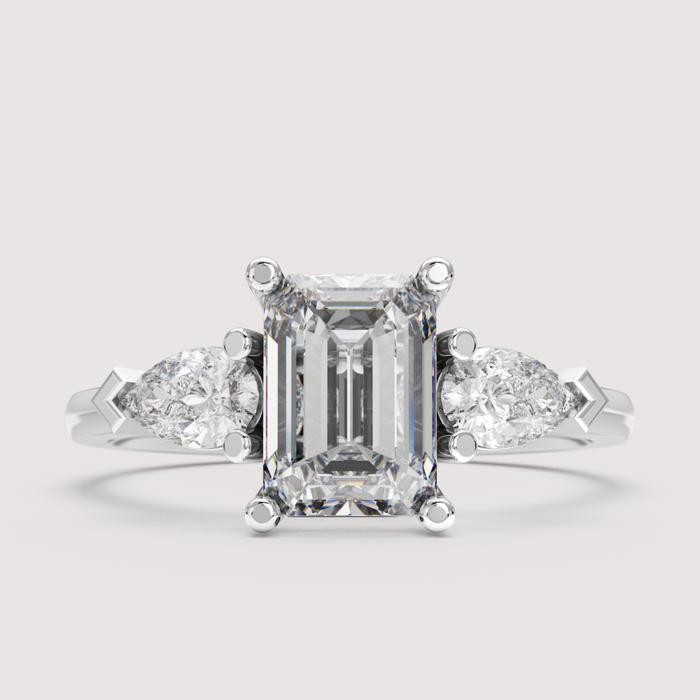 Daphne - Emerald Cut Trilogy Engagement Ring Setting