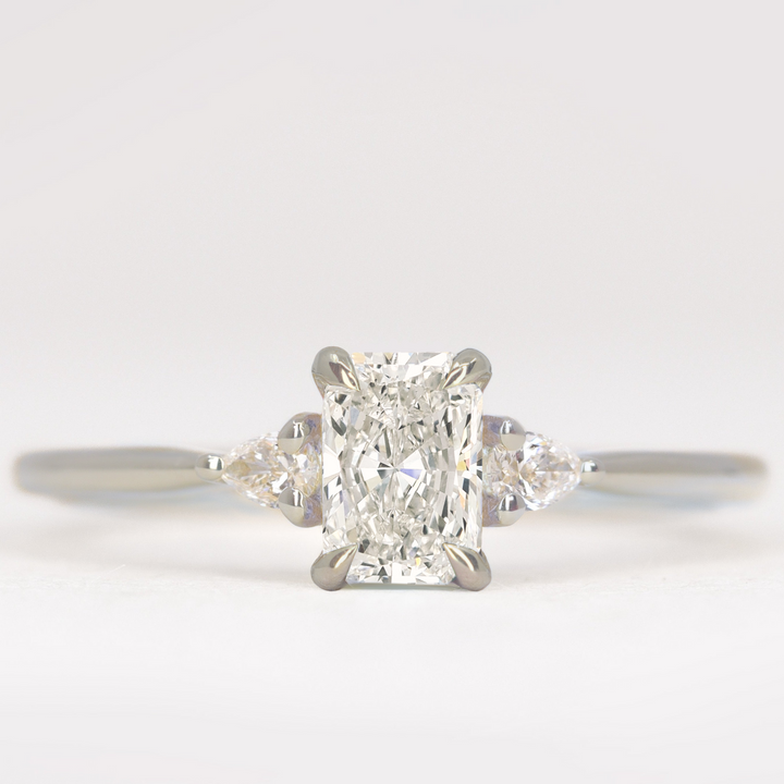 Bridal Set - Elspeth & Bethan - Radiant Cut Lab Grown Diamond Trilogy Engagement Ring and Floral Diamond Wishbone Wedding Ring Bridal Sets