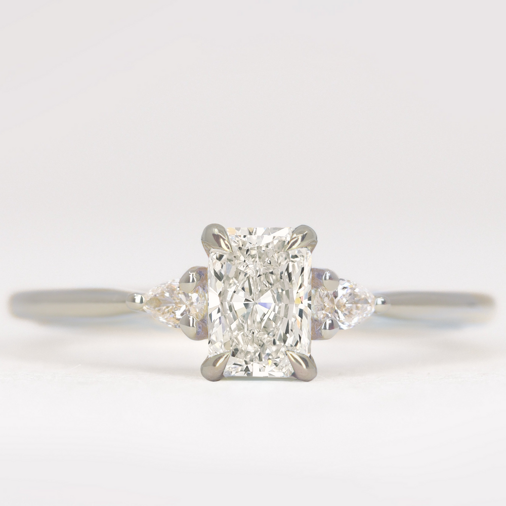 Bridal Set - Elspeth & Bethan - Radiant Cut Lab Grown Diamond Trilogy Engagement Ring and Floral Diamond Wishbone Wedding Ring Bridal Sets
