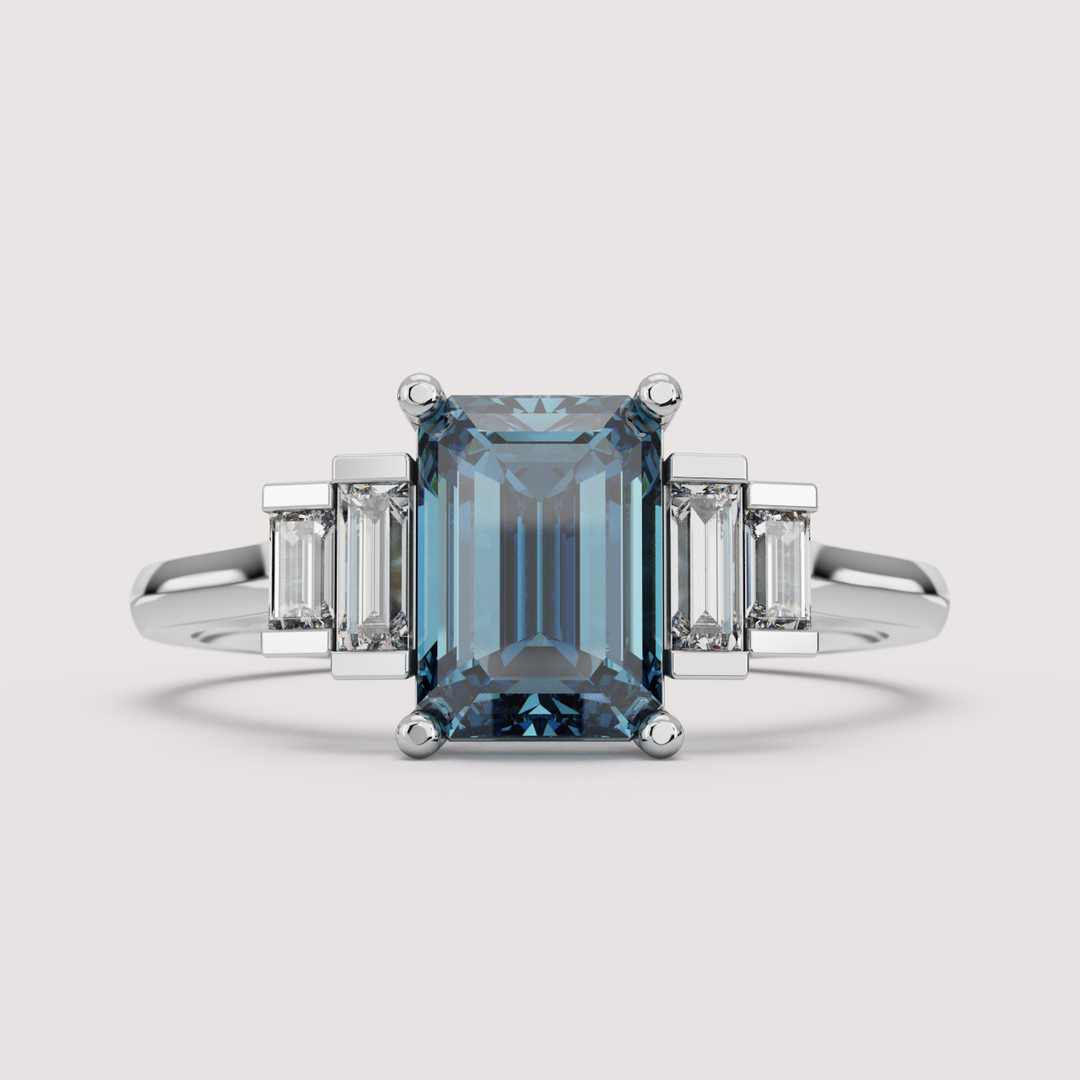 Erin - Emerald Cut Colourful Lab Diamond Art Deco Engagement Ring Engagement Rings - Price On Application