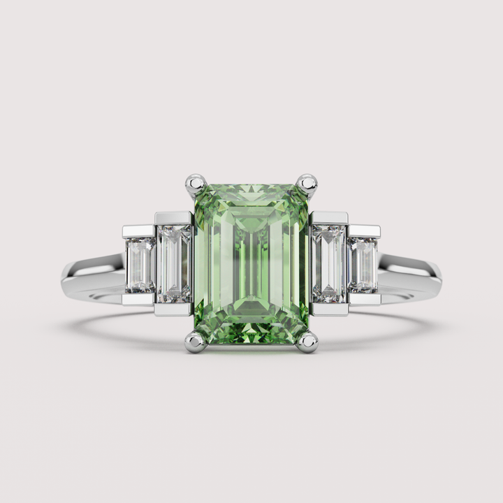 Erin - Emerald Cut Colourful Lab Diamond Art Deco Engagement Ring Engagement Rings - Price On Application