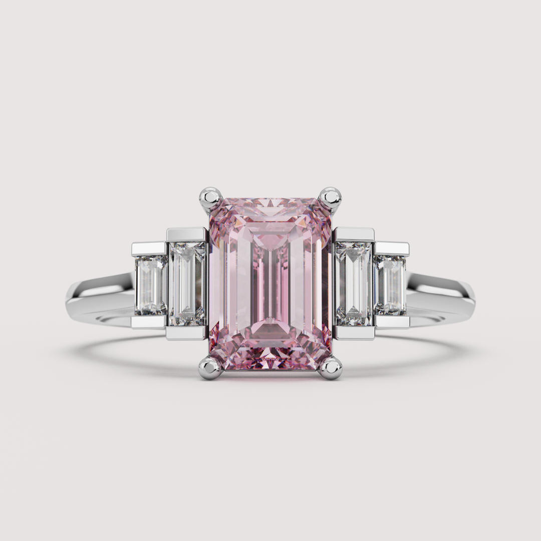 Erin - Emerald Cut Colourful Lab Diamond Art Deco Engagement Ring Engagement Rings - Price On Application