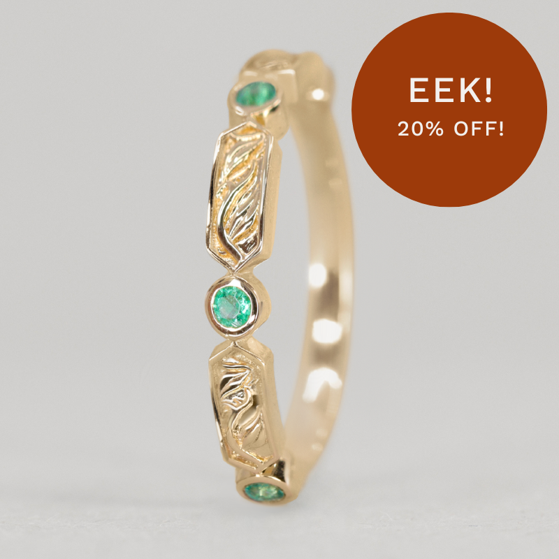 Fern - Floral Emerald, Ruby or Blue Sapphire Set Vine/Leaf Patterned Wedding Ring - Made-to-Order Wedding Rings - Made-to-Order