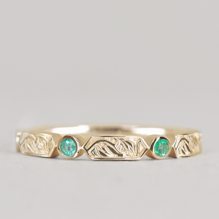 Fern - Floral Emerald, Ruby or Blue Sapphire Set Vine/Leaf Patterned Wedding Ring - Made-to-Order Wedding Rings - Made-to-Order