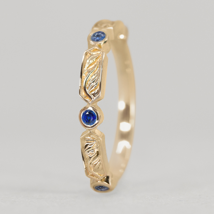 Fern - Floral Emerald, Ruby or Blue Sapphire Set Vine/Leaf Patterned Wedding Ring - Made-to-Order Wedding Rings - Made-to-Order